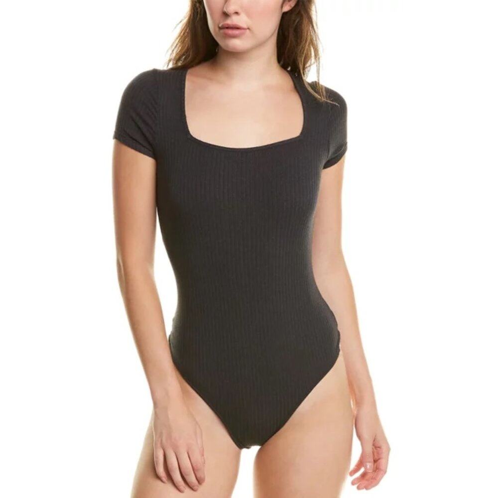 New David Lerner Madeline Cap Sleeve Bodysuit in Faded Black Women's Size S - Picture 1 of 9